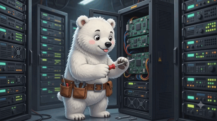 Oso polar reparando el servidor Nyx